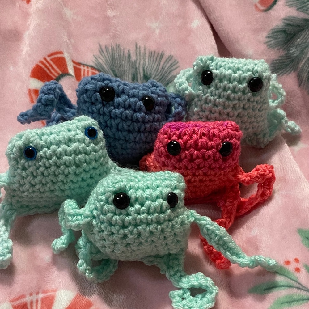 Handmade Crochet Frog Set - Multicolor